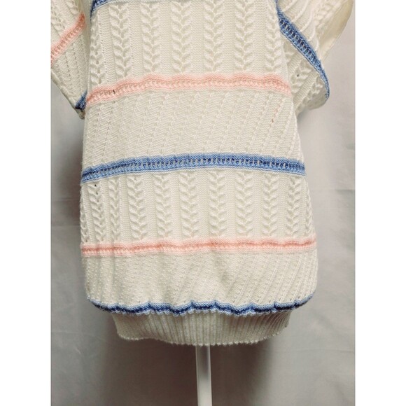 Vintage 80s Open Knit Striped Sweater Shirt Womens Medium Oversized Top - Picture 4 of 10